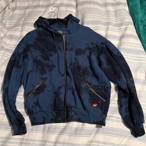 Relaxed Hand Dyed Zip Hoodie- Tie Dye Blue Black